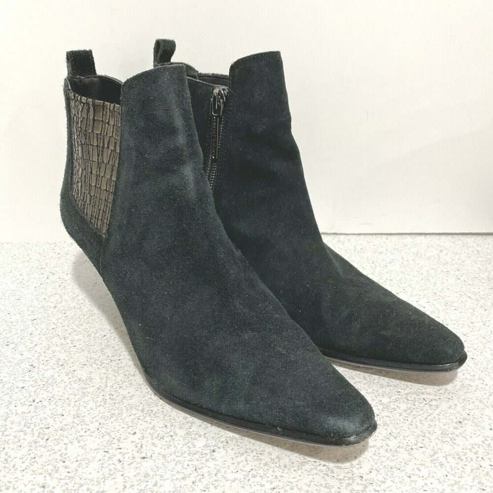 Donald J Pliner Latour black suede mid kitten heel ankle boots booties US 7.5M